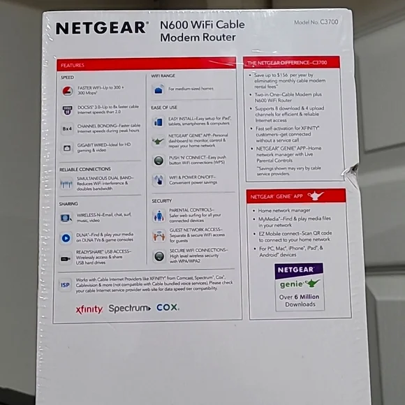 NETGEAR N600 WiFi Cable Modem Router - Picture 2 of 4